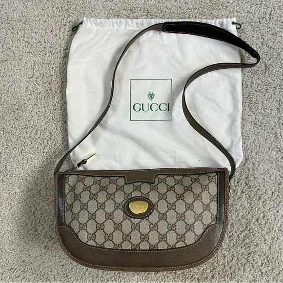 MINT! Vintage GUCCI GG Coated Canvas MONOGRAM Brown LEATHER Designer PURSE Bag - Picture 5 of 11